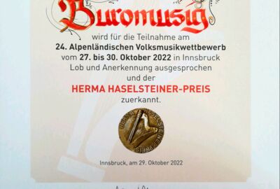 Urkunde Herma-Haselsteiner-Preis Urkunde Herma-Haselsteiner-Preis